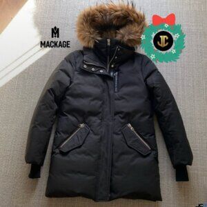 Mackage Marla Leather-Trim Down Waist Length BLACK with REAL FUR -  EUCWT SMALL